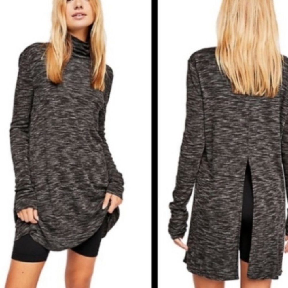 Free People Stone Cold Turtleneck Black Marled S